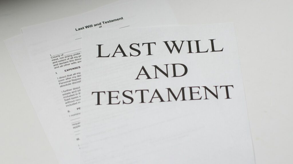 Last will and testament document on white paper, central to the probate process