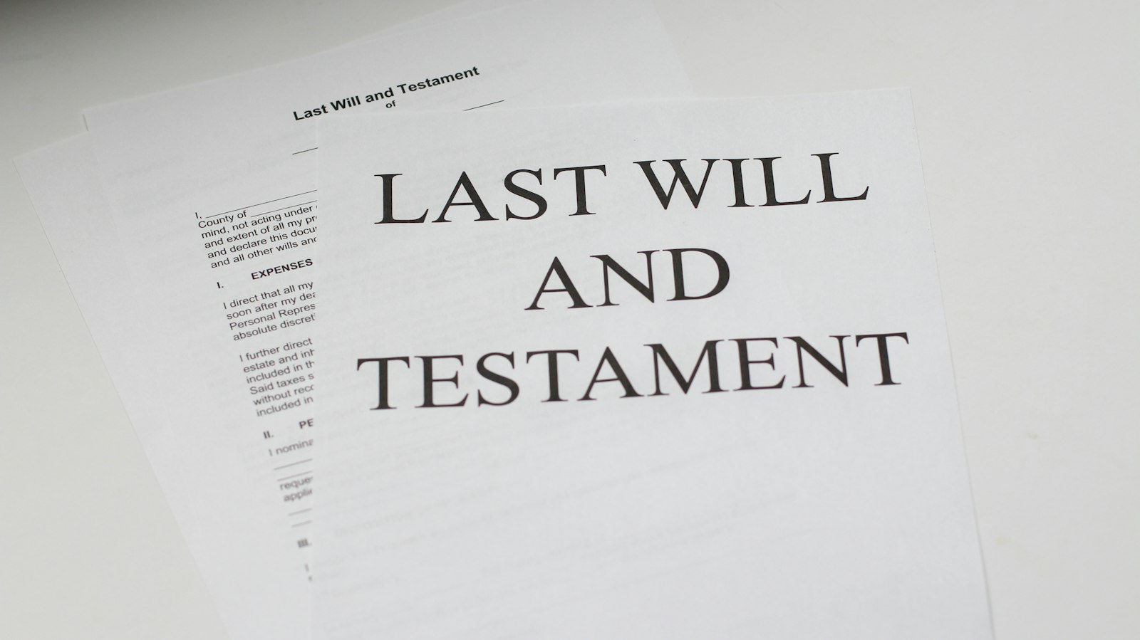 Last will and testament document on white paper, central to the probate process