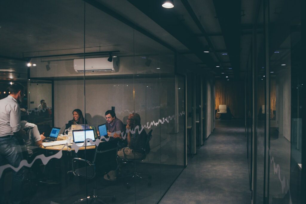 Group of colleagues having a meeting together in an office setting