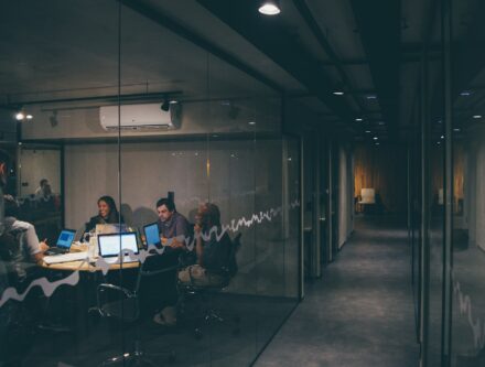 Group of colleagues having a meeting together in an office setting